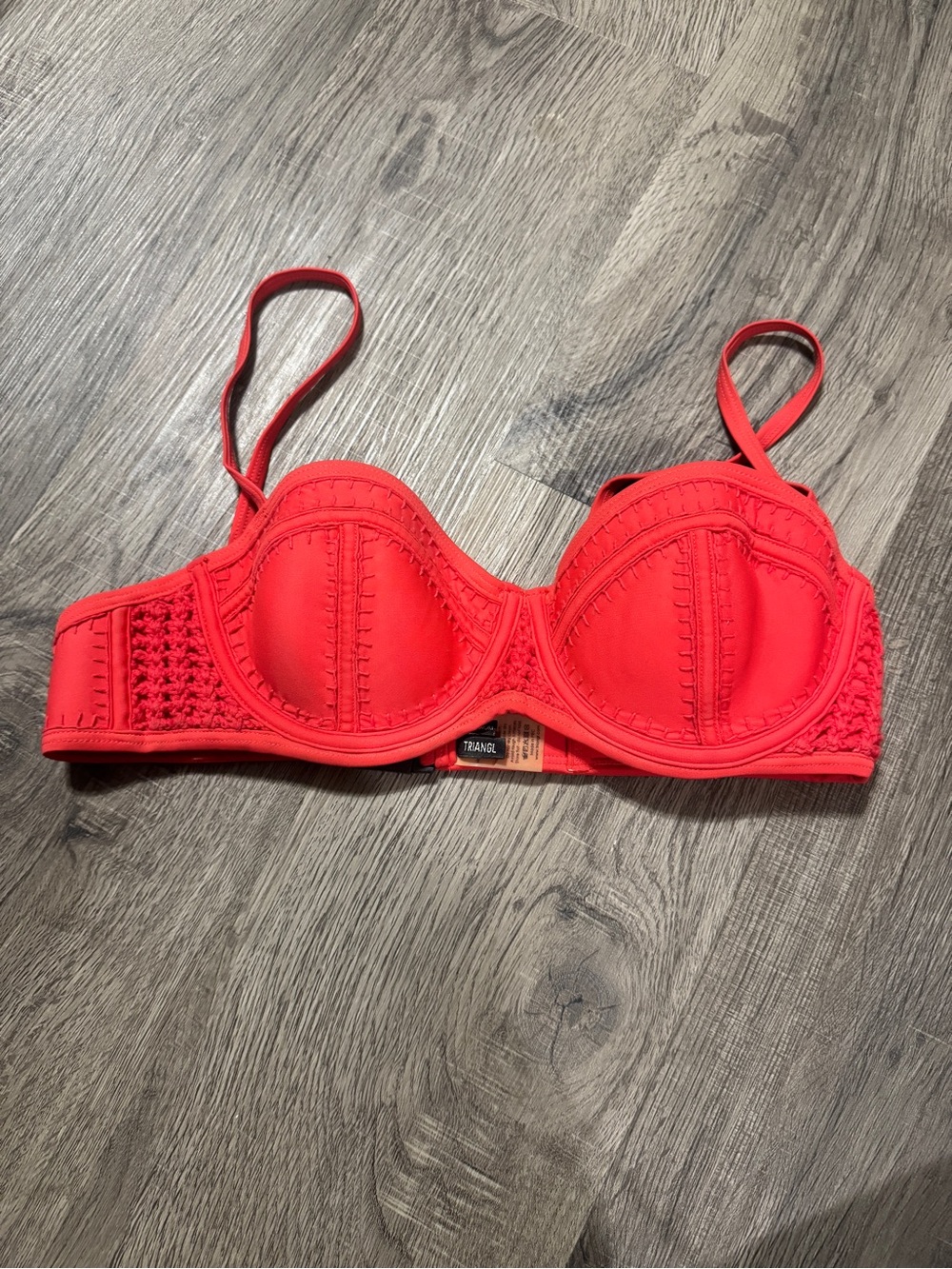 triangl swimwear Red Balconette Bikini Top with Crochet Side Panels